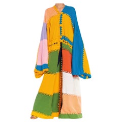 MORPHEW COLLECTION Yellow & Blue Multi Hand Crochet Wool Knit Cozy Duster