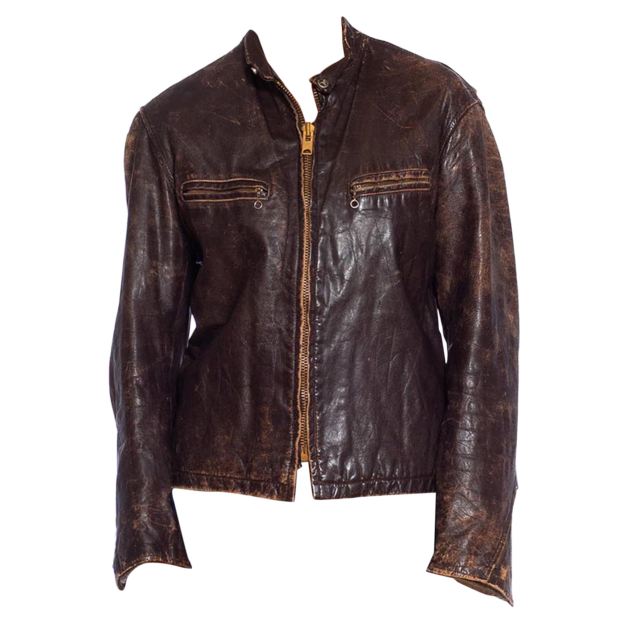 1940S Brown Leather Horsehide Jacket For Sale