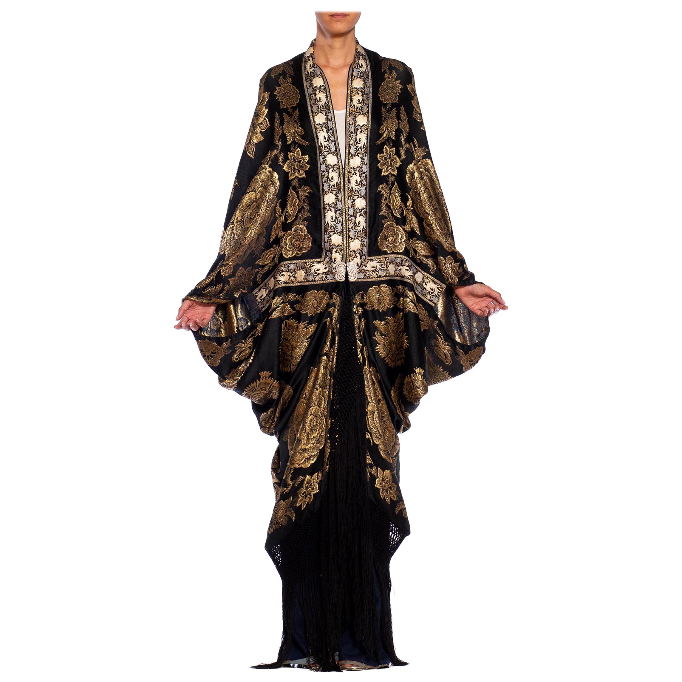 MORPHEW ATELIER Black, Gold & Cream Metallic Silk Lamé Cocoon With Fringe And S