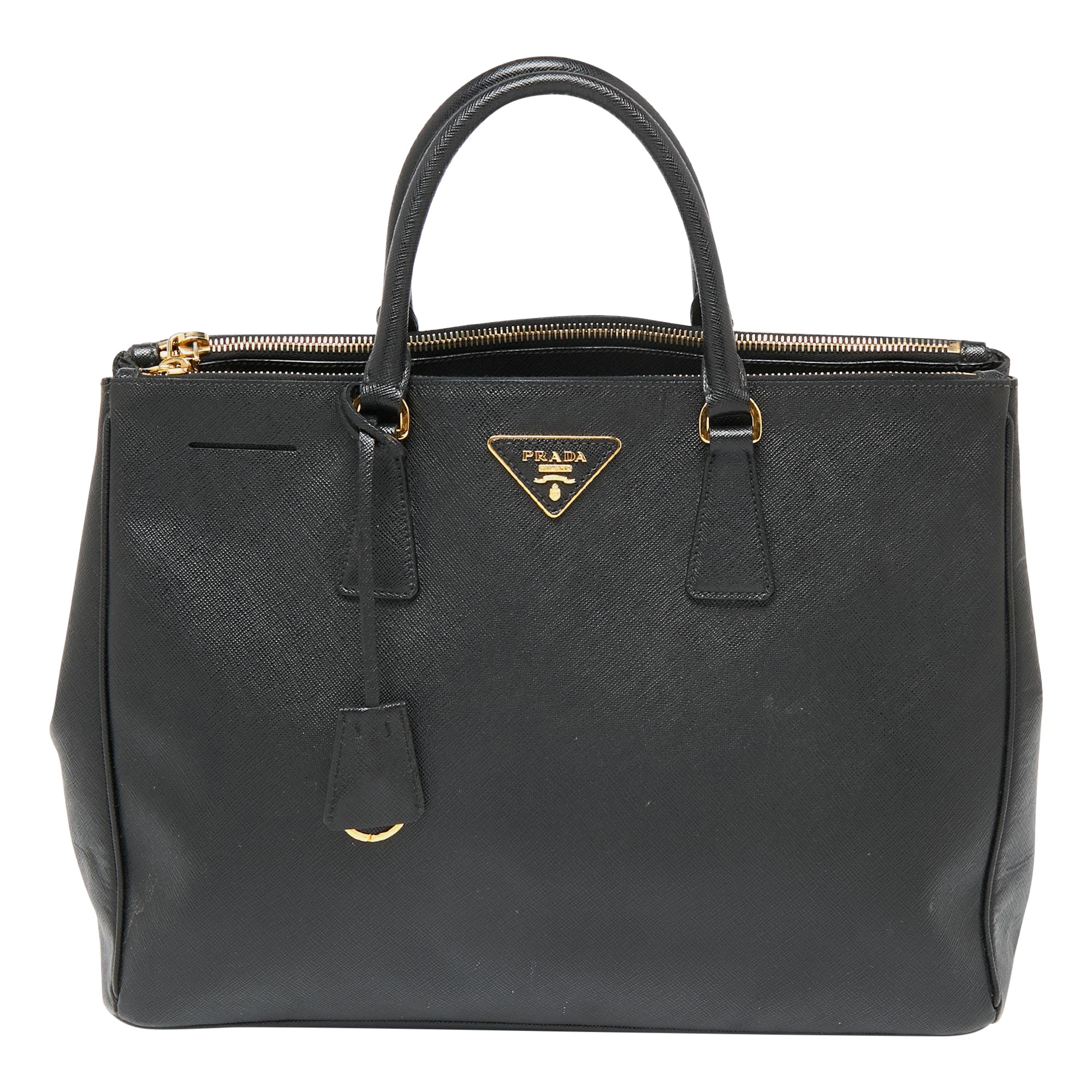 Prada Black Saffiano Leather Large Galleria Double Zip Tote For Sale at ...