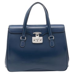 Gucci Blue Smooth Leather Lady Lock Satchel