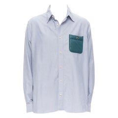 VISVIM blue cotton shirt green padded nylon pocket shirt JP5 2XL