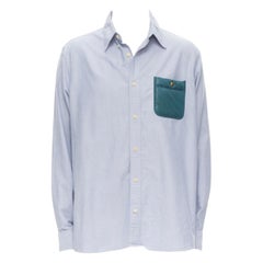 VISVIM blaues Baumwollhemd grün gepolstertes Nylontaschenhemd JP5 2XL