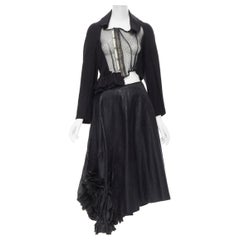 COMME DES GARCONS 2004 Vintage Runway black deconstructed jacket ruffle skirt M
