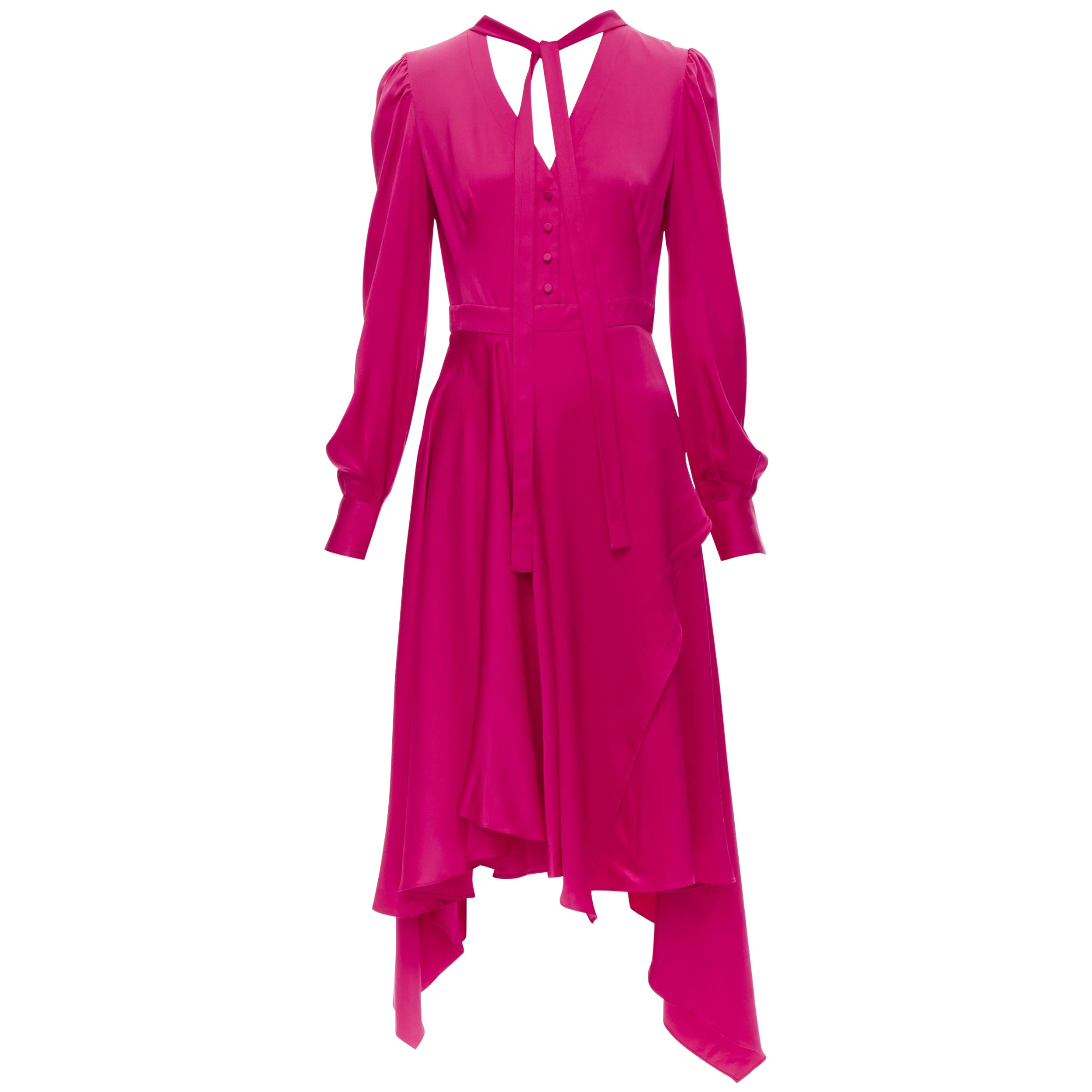 ALEXANDER MCQUEEN 2019 pink silk puff sleeves pussy bow draped skirt dress IT42