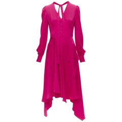 ALEXANDER MCQUEEN 2019 pink silk puff sleeves pussy bow draped skirt dress IT42