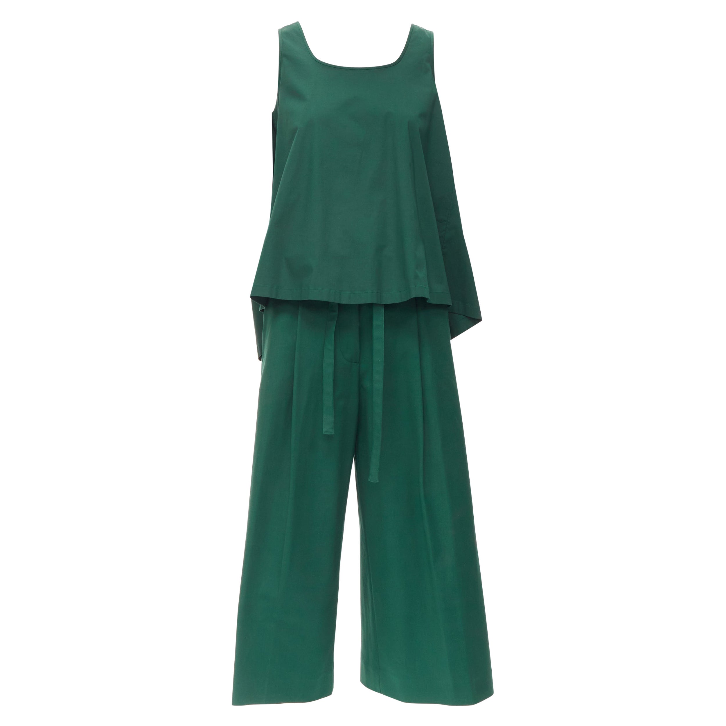 ROCHAS dark green cotton blend flared back vest wide leg pants FR38 S For Sale