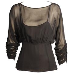 Karl Lagerfeld Black Silk Chiffon Blouse 7
