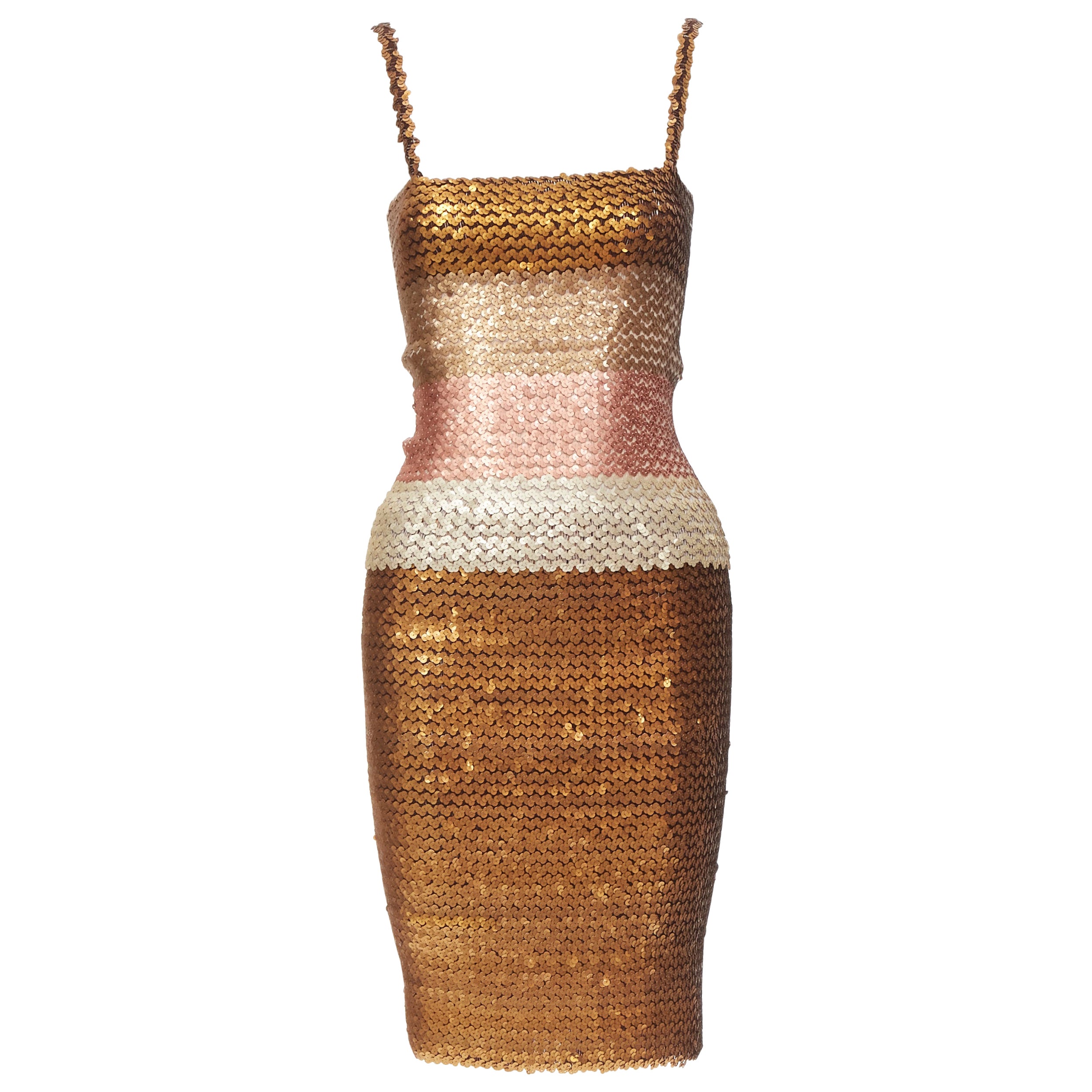 RITMO DI PERLA Vintage ombre gold sequins cami top pencil skirt dress IT44 M