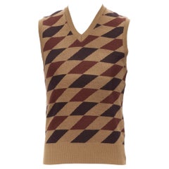 N HOOLYWOOD brown argyle check acrylic wool knit V-neck sweater vest IT36 S