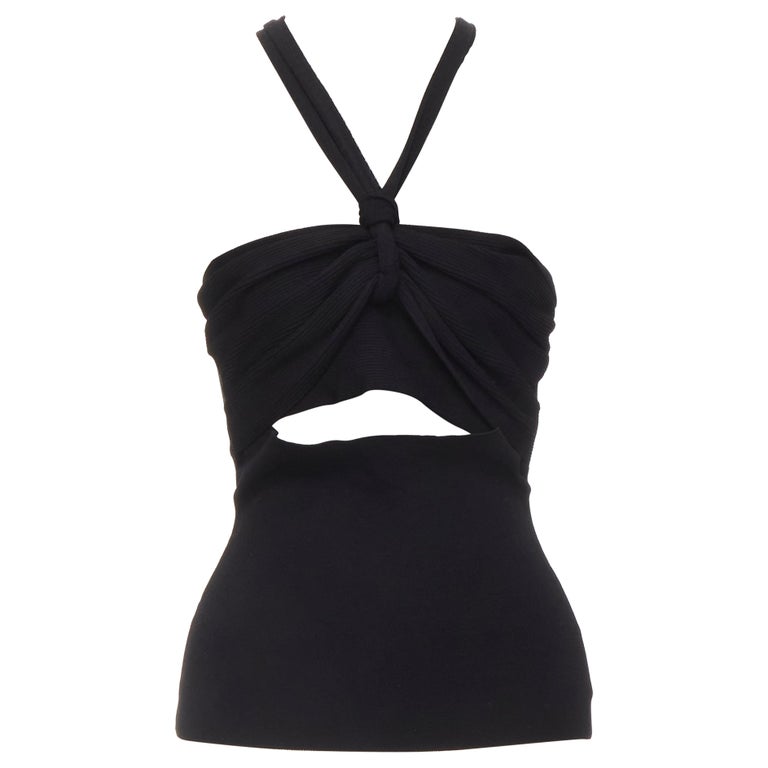 NANUSHKA black twist V strap cut out under bust knitted woven stretch
