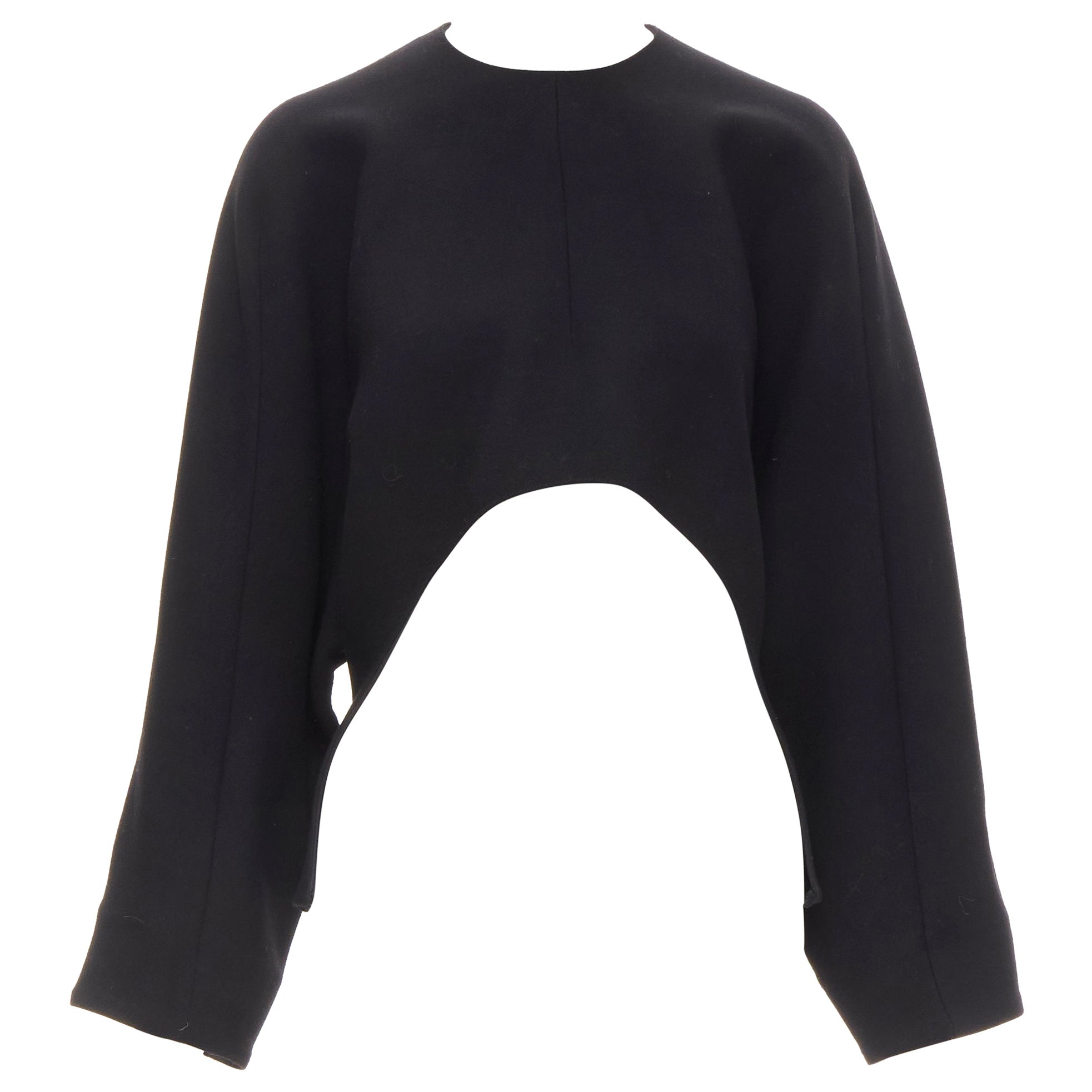 MARNI 100% wool crepe black curved hem boxy cocoon top IT38 XS For Sale