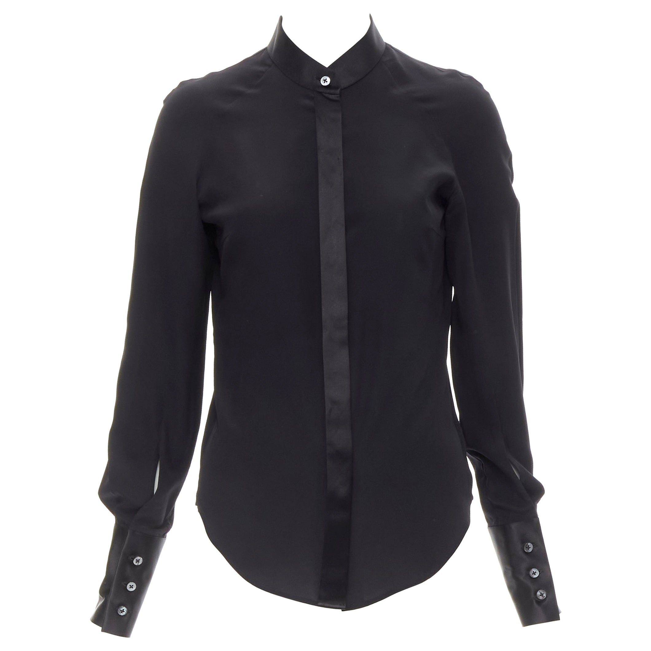 MAISON MARGIELA black cotton silk trim reversed button cuff shirt IT38 XS For Sale