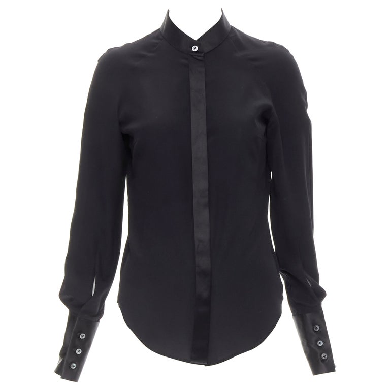 MAISON MARGIELA black cotton silk trim reversed button cuff shirt IT38 XS  For Sale at 1stDibs