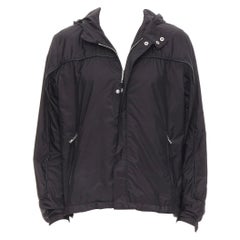 PRADA black nylon leather piping trim triangle seal windbreaker hooded jacket M