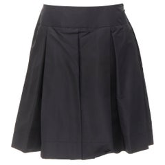 PRADA 2008 Vintage black nylon box pleat flared skirt IT44 L