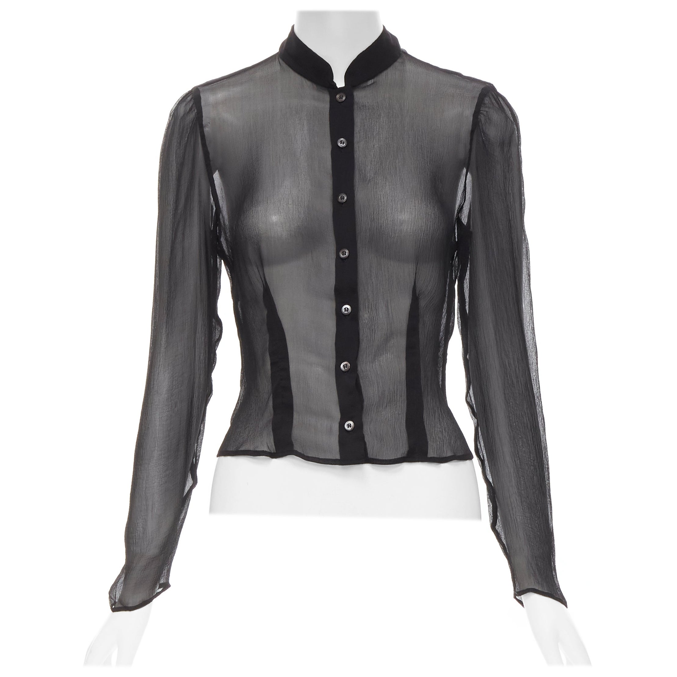 PRADA Vintage 100% silk black waist dart sheer cropped blouse IT44 L