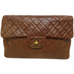Retro 1980s Chanel Brown Leather Maxi Jumbo Shoulder Bag