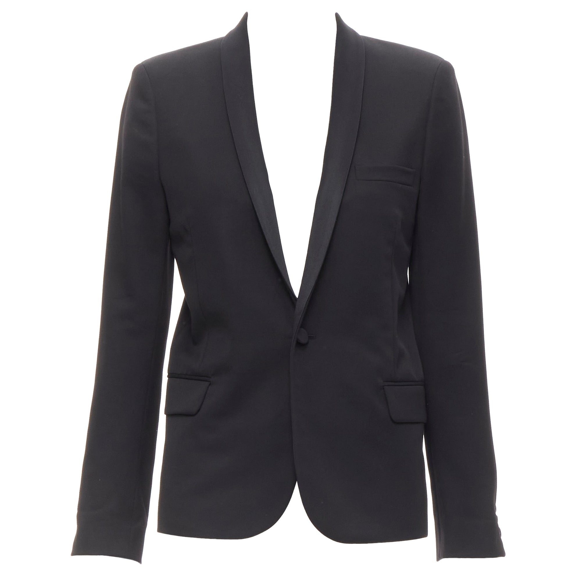 SAINT LAURENT 2013 black virgin wool shawl collar tuxedo blazer jacket FR38 M