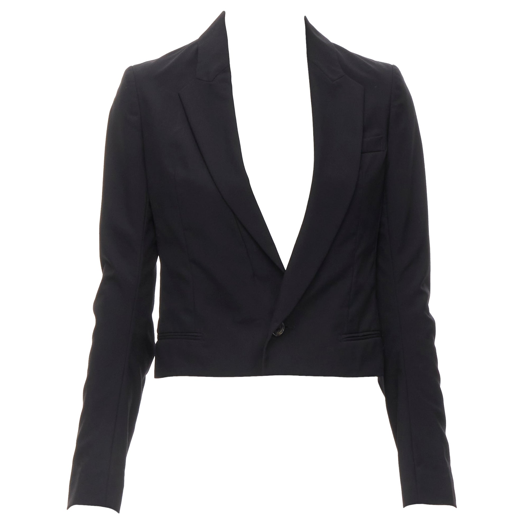 UNDERCOVER 2006 "T" black wool angular collar cropped blazer jacket JP1 S For Sale