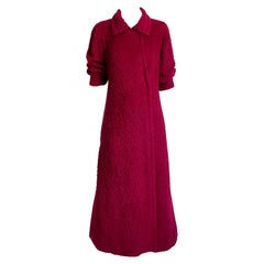Yves Saint Laurent Long Coat Boucle Knit Cranberry Wool Vintage 60s Numbered 