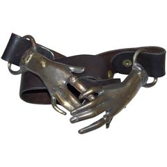 c.1970 Surrealist Antiqued Brass Clasping Hands Belt 