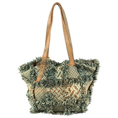 GIORGIO BRATO Green Tan Woven Leather Tote Bag