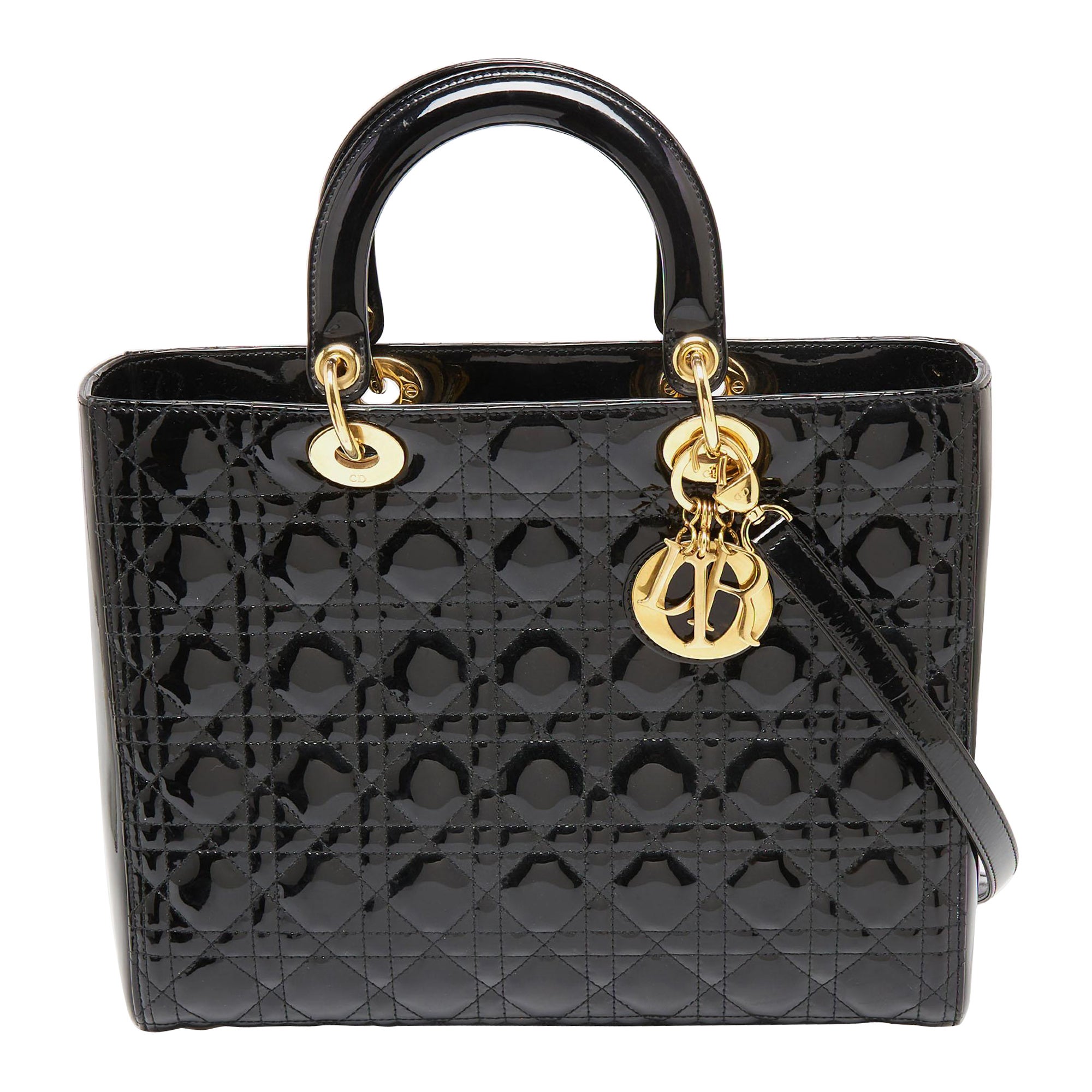 Dior Black Patent Leather Large Lady Dior Tote at 1stDibs black