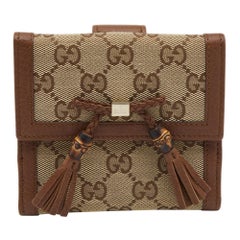 Gucci Beige/Brown GG Canvas and Leather Bamboo Tassel Compact Wallet