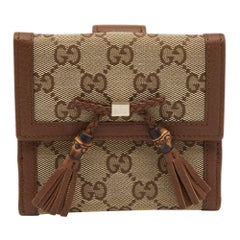 Gucci Beige/Braun GG Canvas und Leder Bamboo Tassel Compact Wallet