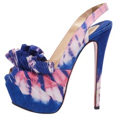 Christian Louboutin Blue/Pink Tie Dye Fabric BouBou Slingback Sandals Size 38