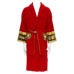 new VERSACE I Love Baroque red jacquard terry cotton gold Baroque bathrobe S