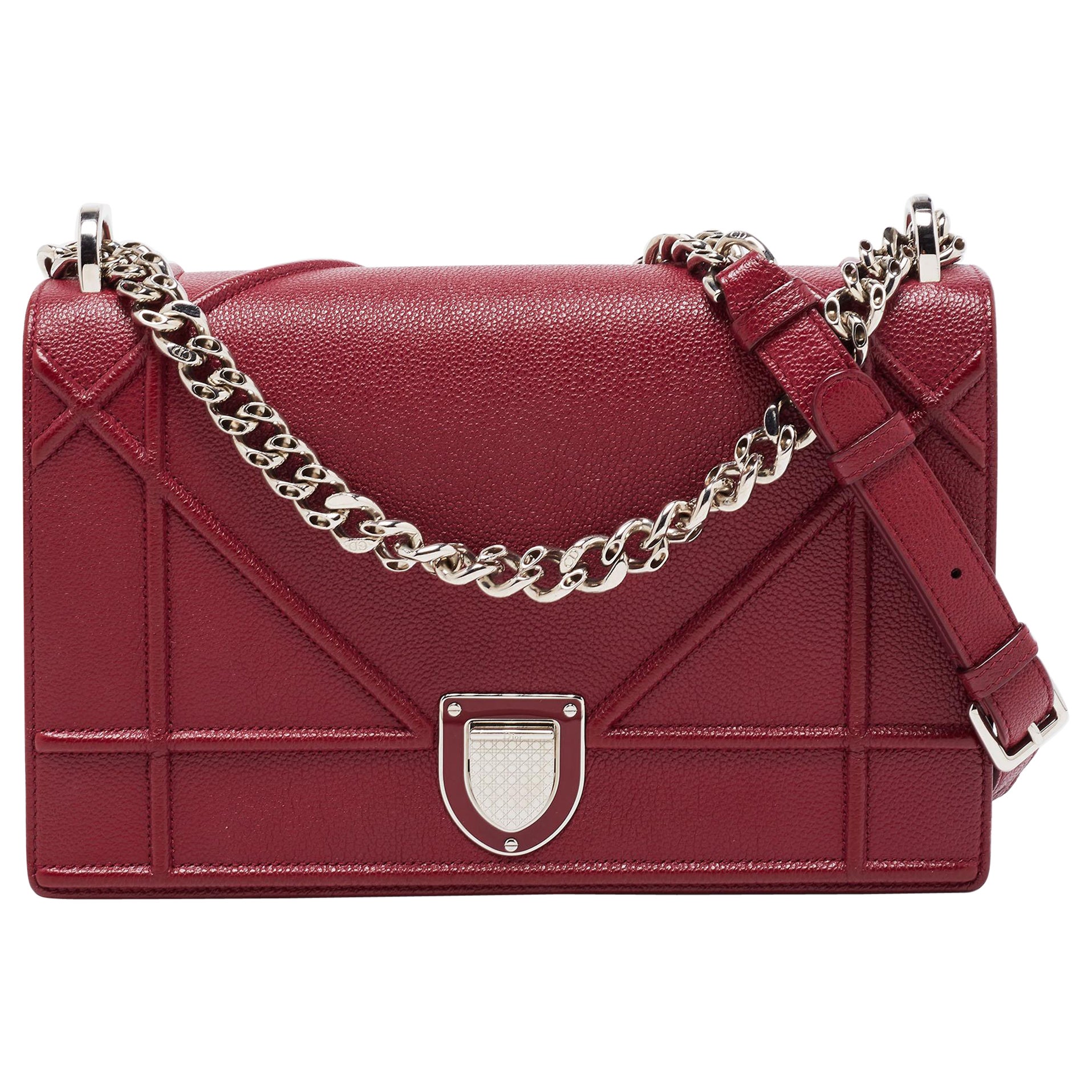 Dior Burgundy Leather Medium Diorama Shoulder Bag
