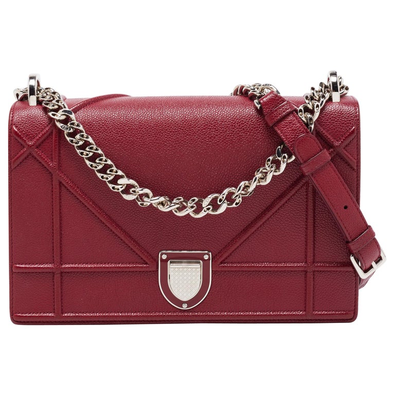 Dior Burgundy Leather Medium Diorama Shoulder Bag For Sale at 1stDibs