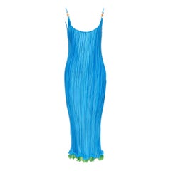 new VERSACE 2021 Runway Tresor De La Mer blue starfish frill plisse dress IT44 L