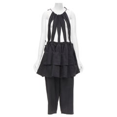 YOHJI YAMAMOTO 1980er Jahre Vintage schwarzer Leinen-Overall mit Hängeband und peplum S