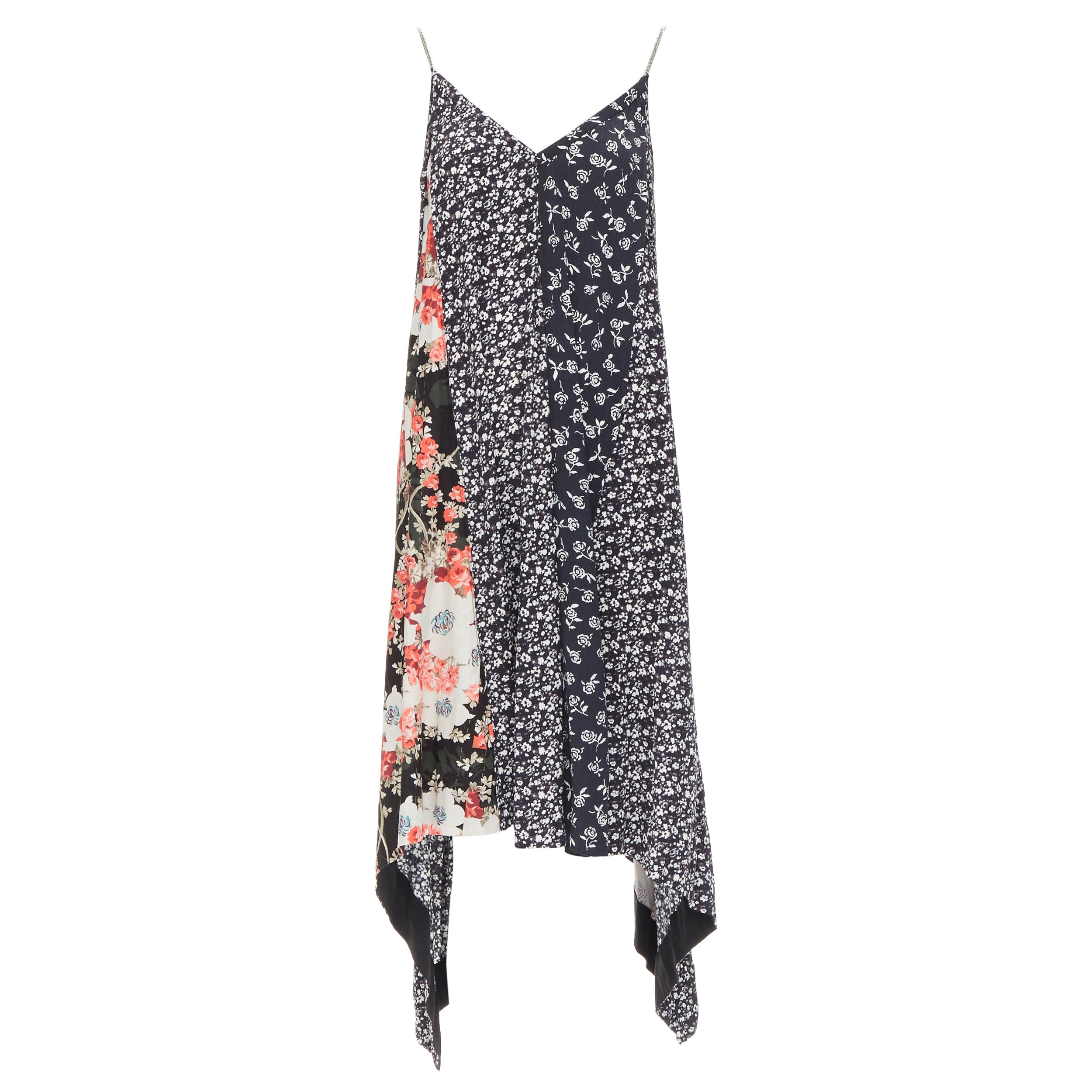 RAG. BONE silver chain mixed floral patchwork handkerchief dress XS For Sale