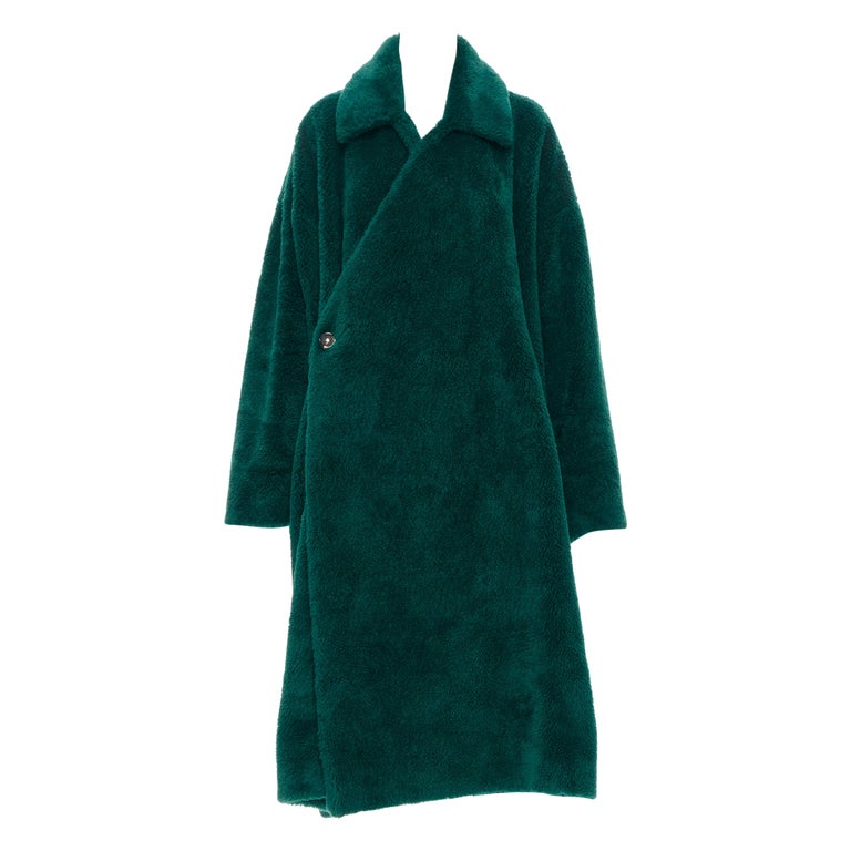 new BALENCIAGA Demna 2019 Runway green fluffy plush fur oversized coat FR36 S