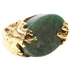 YVES SAINT LAURENT Arty oval green stone gold textured metal cocktail Ring US6