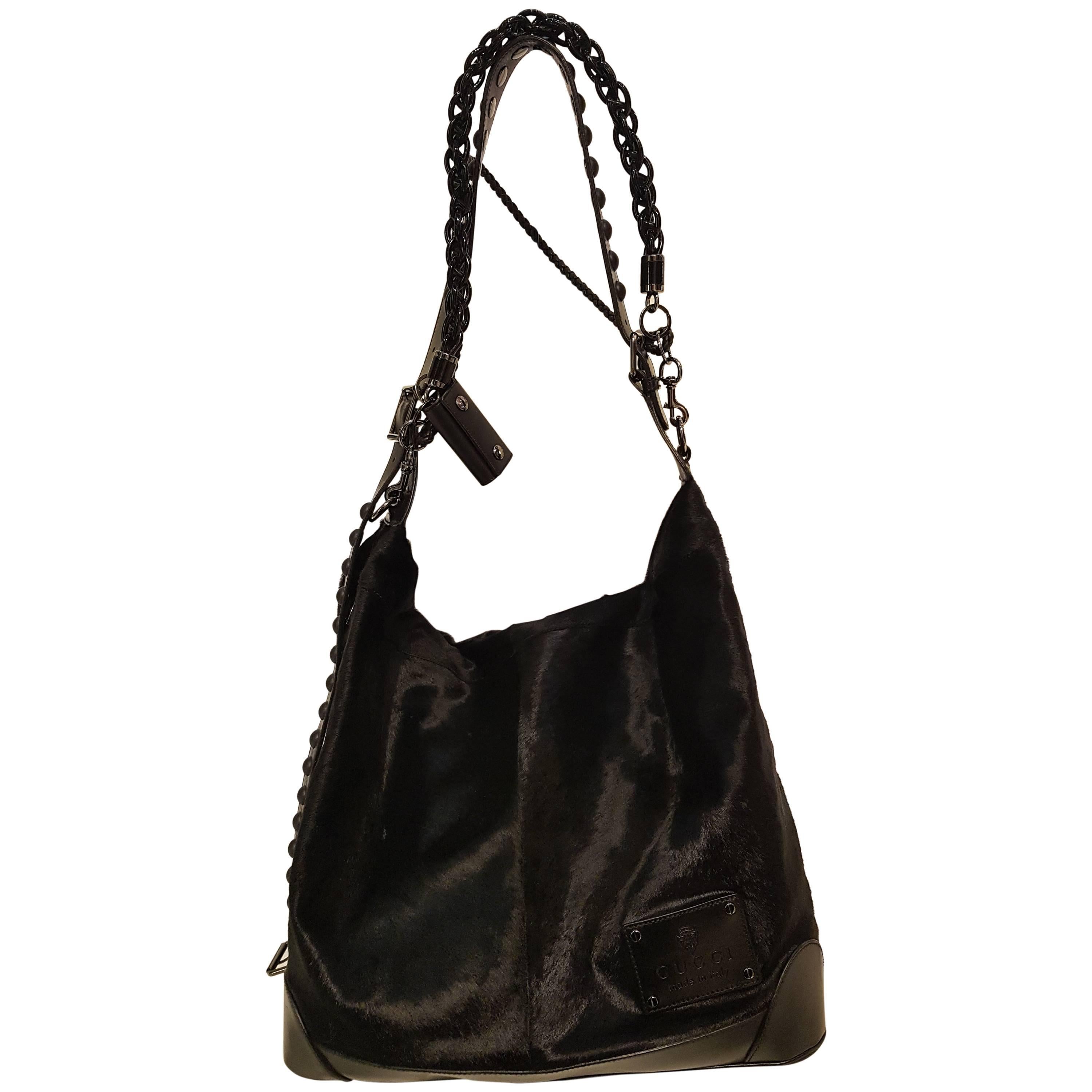 Gucci Black Maxi pony hair shoulder bag For Sale at 1stDibs