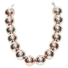 OSCAR DE LA RENTA Bold Beaded single strand silver XL ball statement necklace