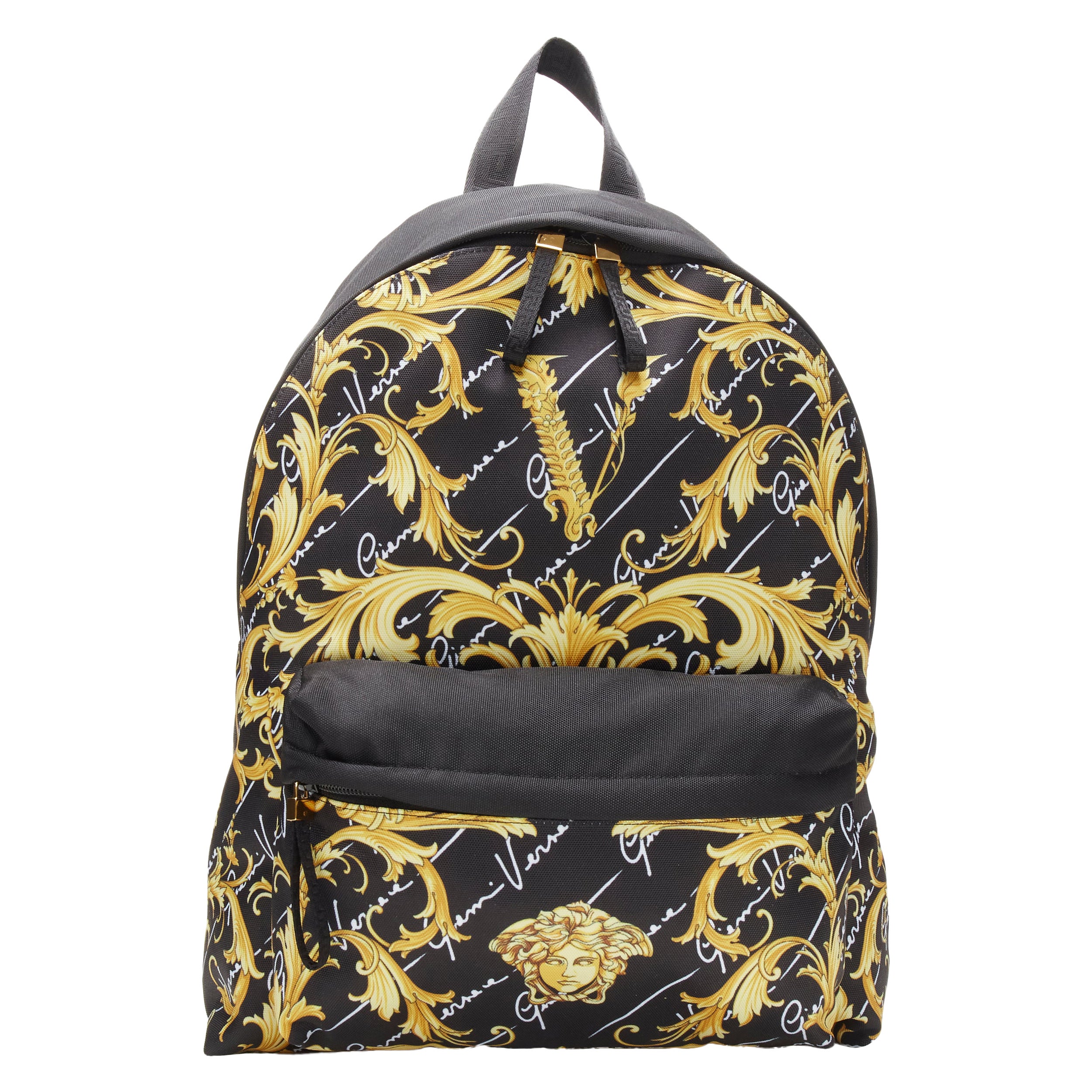 new VERSACE Gianni Signature gold Barocco Virtus Medusa print nylon backpack bag