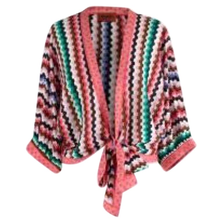 Multicolour geometric knitted tiefront cardigan For Sale at 1stDibs