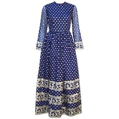c.1960 B. Cohen for Jaconelli Exotic Mughal Inspired Blue & Gold Dress