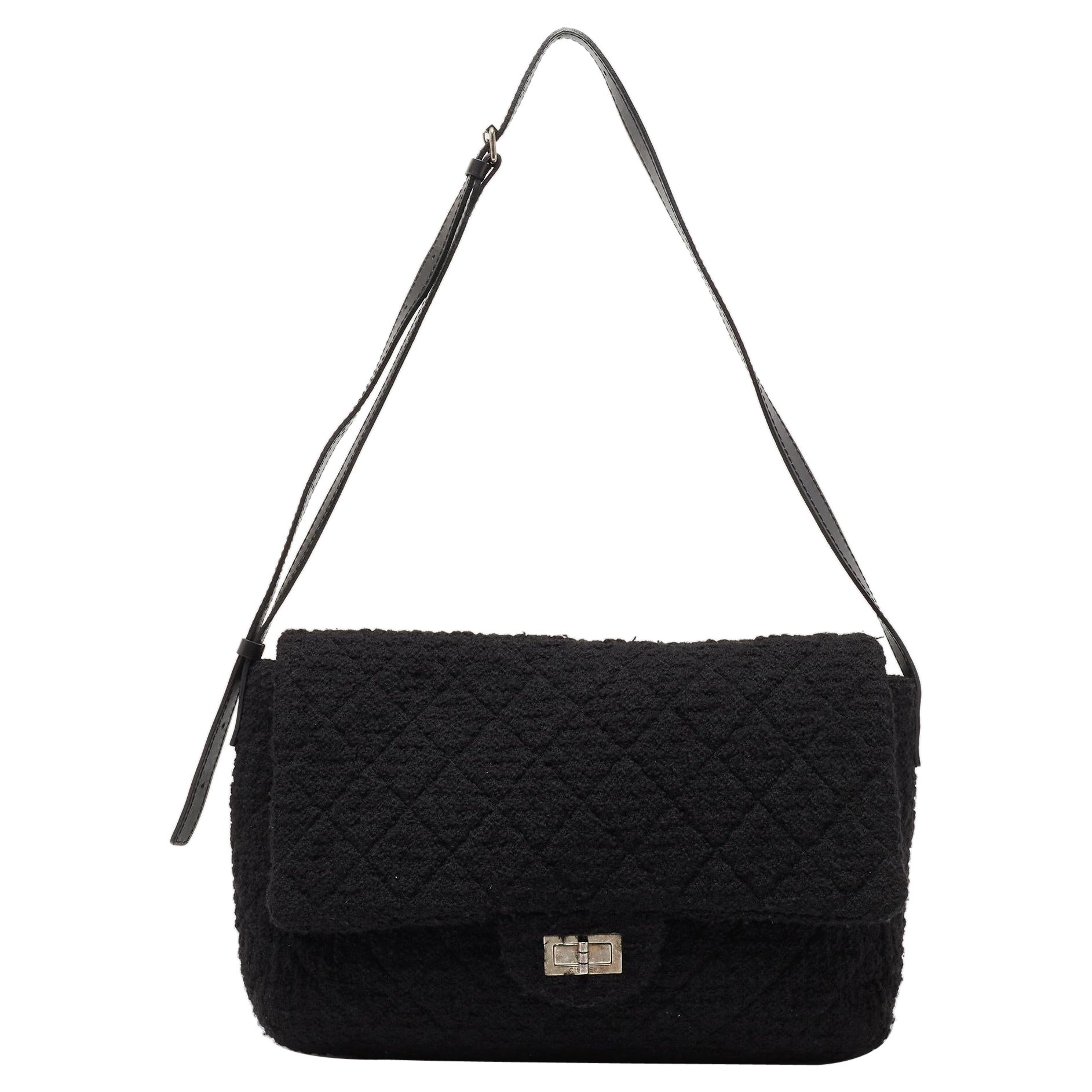 Chanel Black Quilted Tweed Reissue 2.55 XL Flap Bag