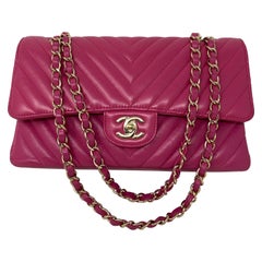 Chanel Hot Pink Chevron Medium Flap Bag