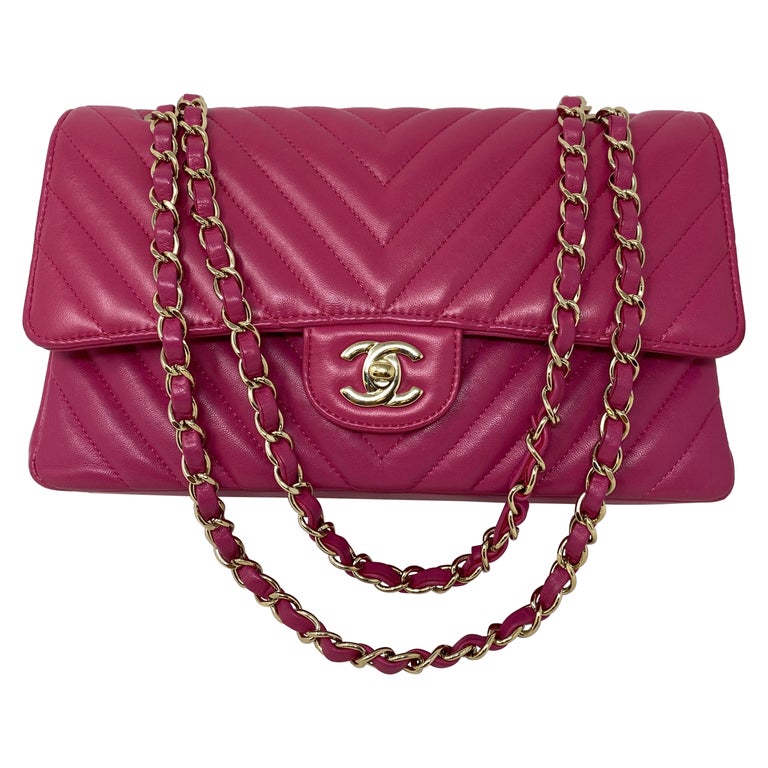 Chanel Hot Pink Chevron Medium Flap Bag at 1stDibs