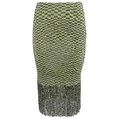 Carolina Herrera Olive Green Beaded Sequin Fringe Skirt 