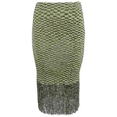 Carolina Herrera Olive Green Beaded Sequin Fringe Skirt