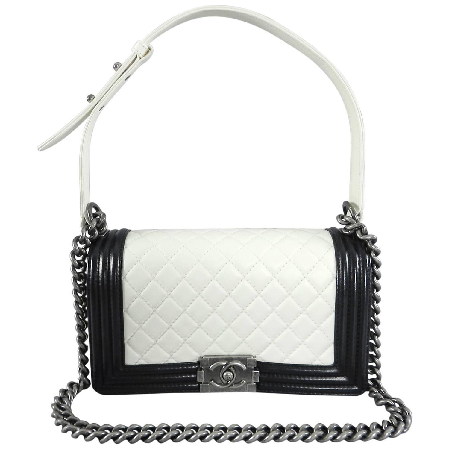 Chanel 13P Quilted Boy Bag - Ivory and Black at 1stdibs